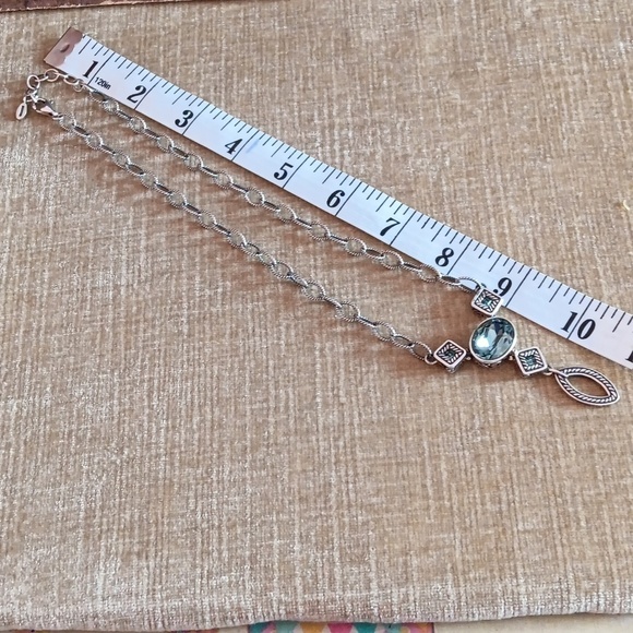 Studio Barse 925 Silver Textured Link Smoky Blue Crystal Lariat Necklace - Picture 2 of 9